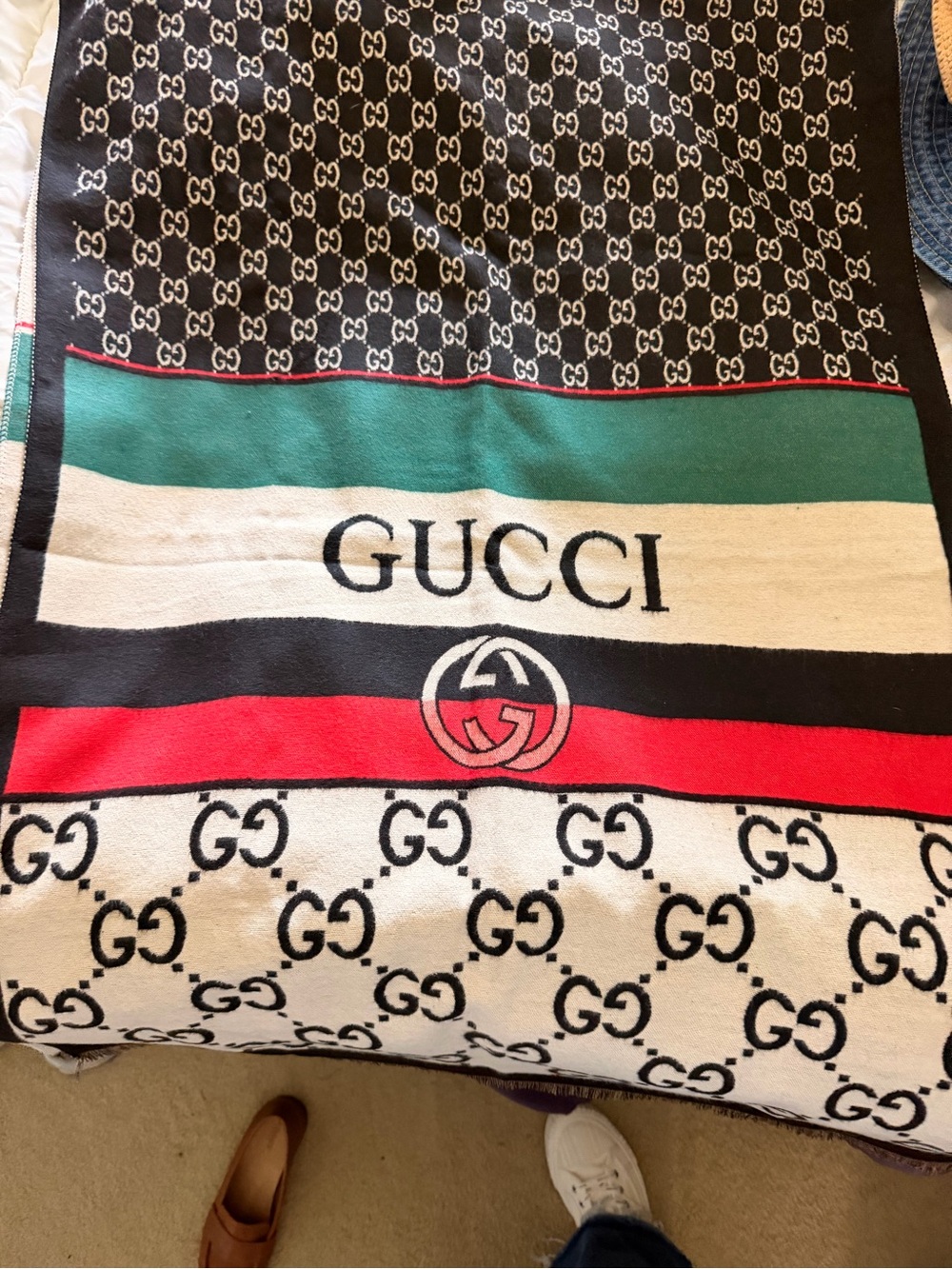 Gucci Striped GG Logo Men's Scarf in Black, Green, Red, and White